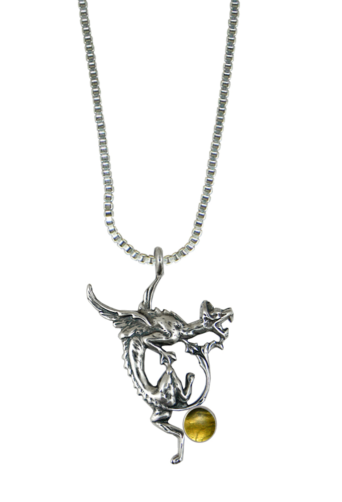 Sterling Silver Screaming Dragon Pendant With Citrine